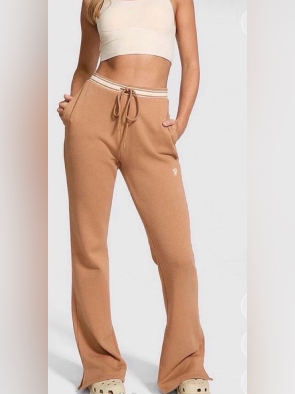 PINK Victoria's Secret Camel Drawstring wide leg Track Pants size M